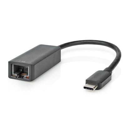 Nedis gigabit netværkskort USB-C til RJ45, sort adapter med kort kabel, understøtter kablet internet op til 2,5 Gb/s.