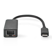 Nedis USB-C gigabit netværkskort 2,5 Gb/s sort adapter med kort fleksibelt kabel, USB-C stik og 2,5G Ethernet-port.