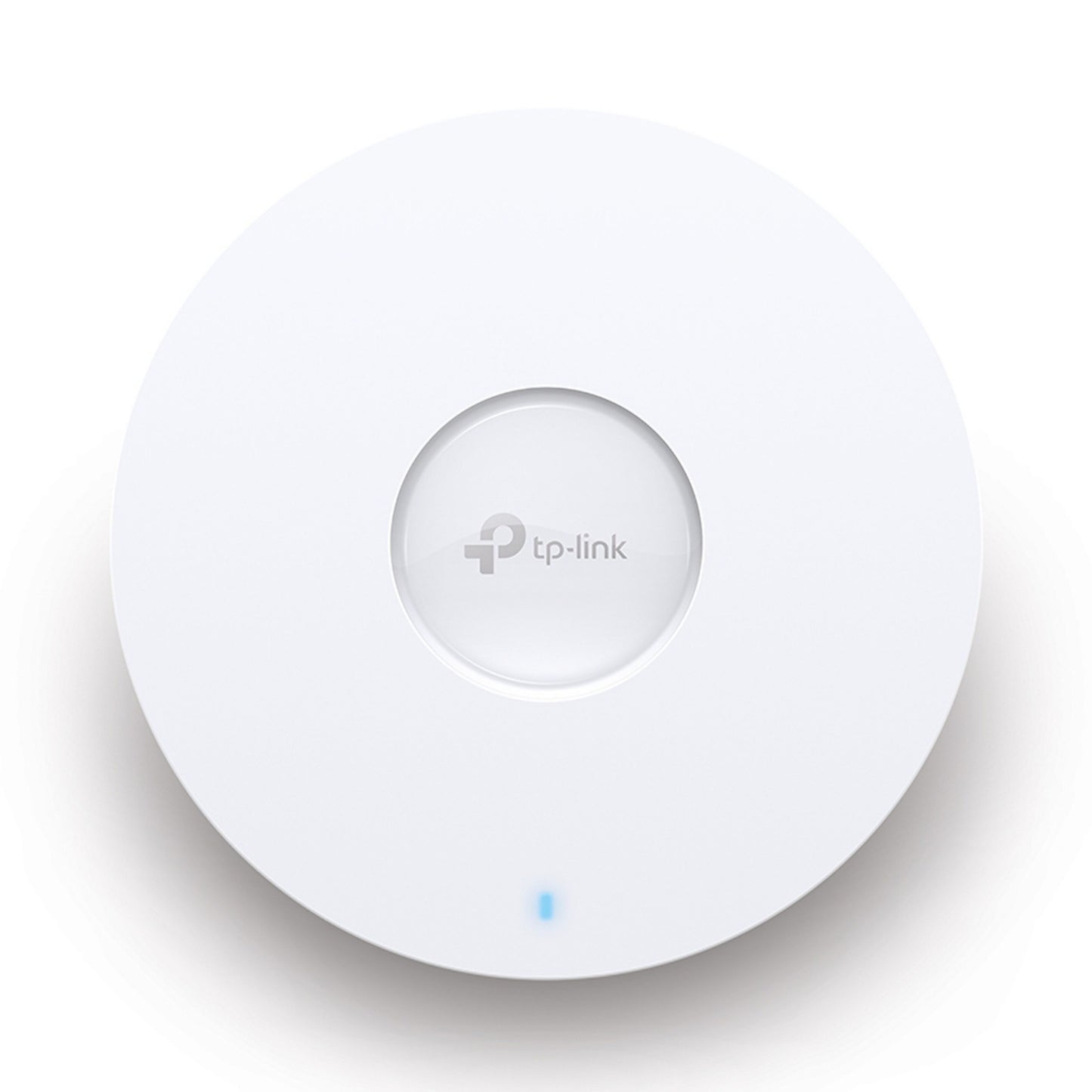 TP-Link Omada EAP610 WiFi 6 AX1800 access point, hvid, loftmonteret med forsænket center, TP-Link logo og blå LED.