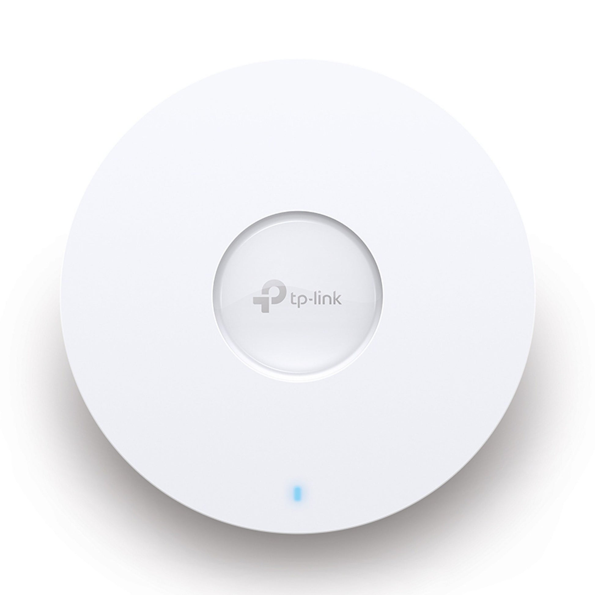 TP-Link Omada EAP610 WiFi 6 AX1800 access point, hvid, loftmonteret med forsænket center, TP-Link logo og blå LED.