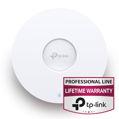 Tp-Link Omada EAP653 WiFi 6 AX3000, rund og hvid med centralt logo og badge: "Professional Line Livstidsgaranti.