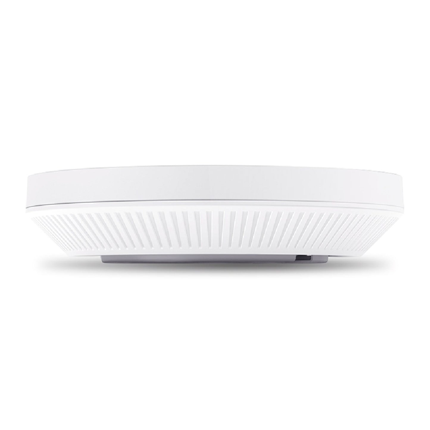 TP-Link Omada EAP653 Wifi 6 access point AX3000 hvid, rund med rillet underside, set nedefra, AX3000 og Omada SDN support.