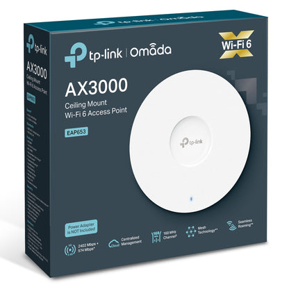 TP-Link Omada EAP653 WiFi 6 AX3000 adgangspunkt 2402 Mbps 5GHz, 574 Mbps 2.4GHz, SDN cloud, mesh, i original æske.