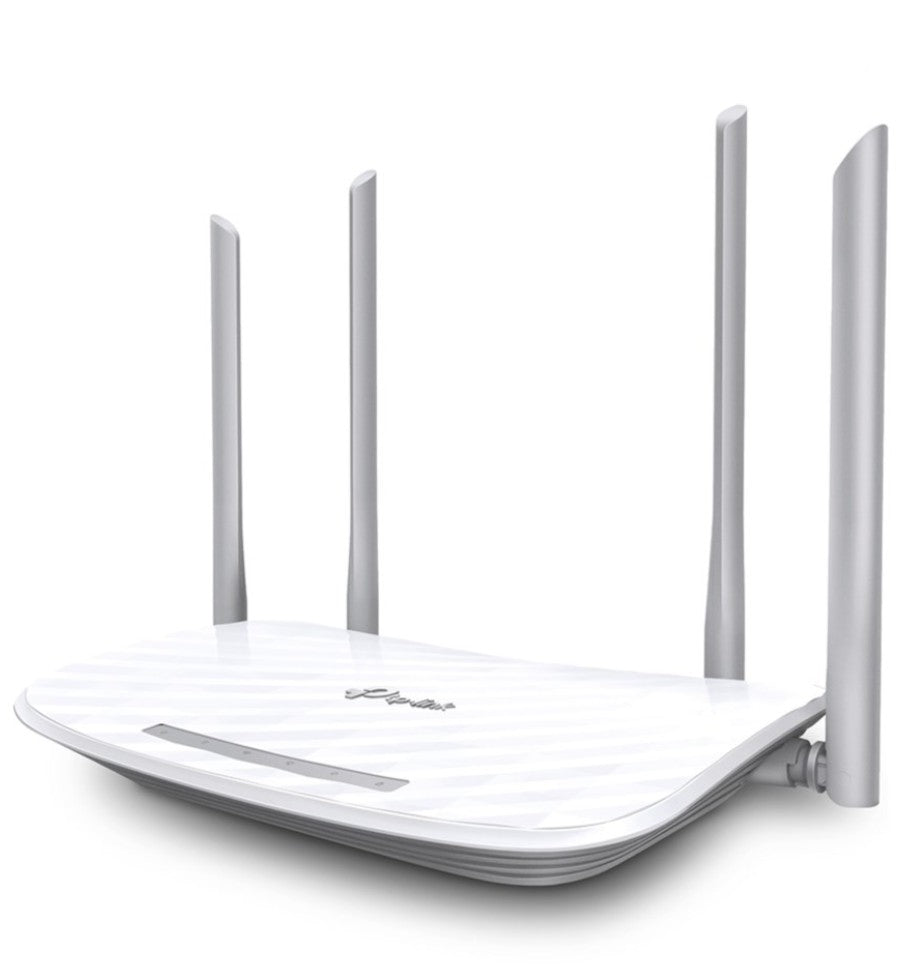 TP-Link Archer C50 AC1200 dual-band router, hvid, fire lodrette antenner, frontindikatorlys.