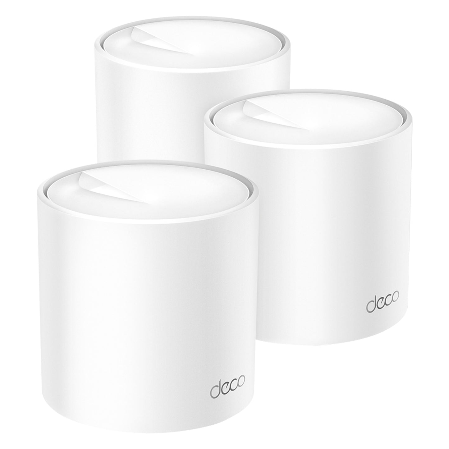 Deco X50 AX3000 3-pak hvide mesh-enheder med "deco"-logo, WiFi 6.