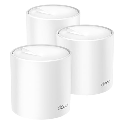 Deco X50 AX3000 3-pak hvide mesh-enheder med "deco"-logo, WiFi 6.