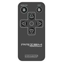 Retro-Bit fjernbetjening til Prism HD Gamecube HDMI-adapter sort, med A/B-knapper, MENU/OK, EXIT og firevejstast.