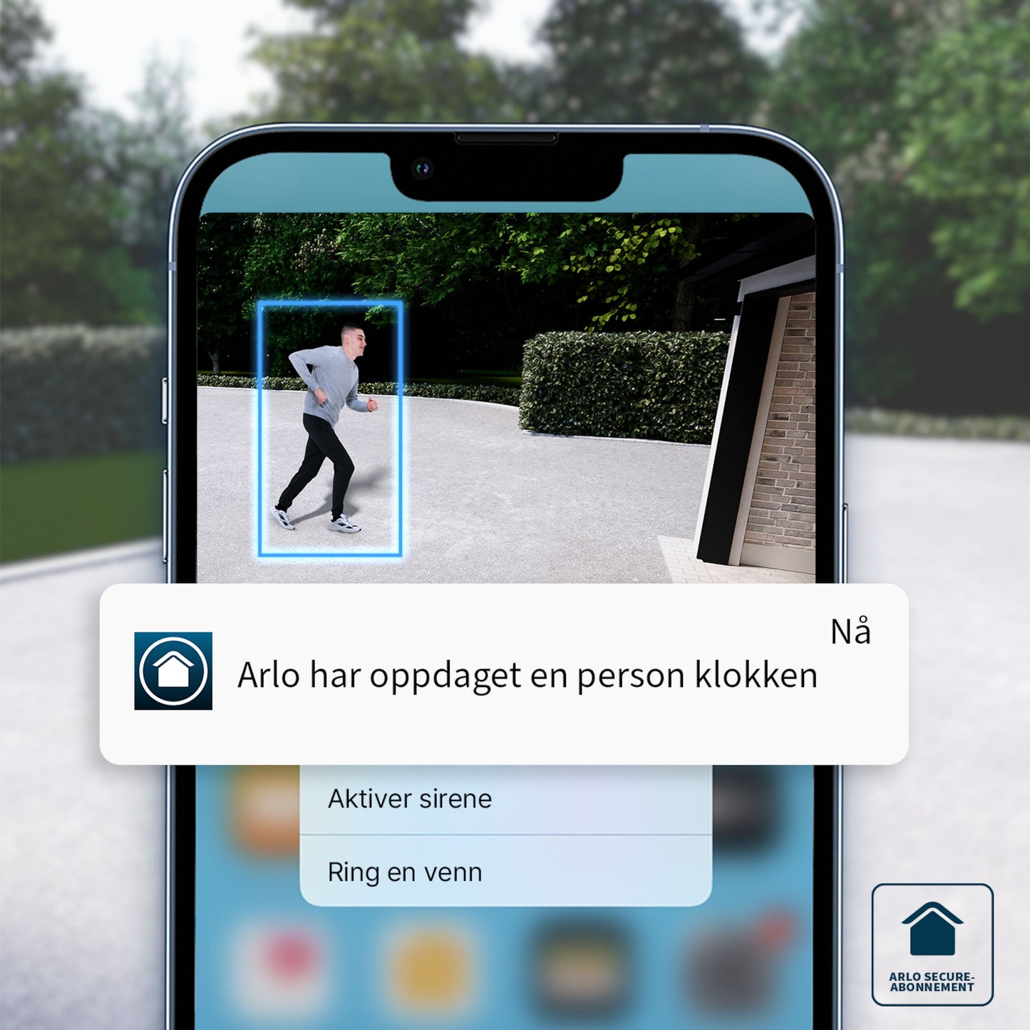 Arlo Ultra 2 Spotlight trådløs overvågningskamera sort 2-pak vises i brug via mobil med 4K-video og notifikationer.