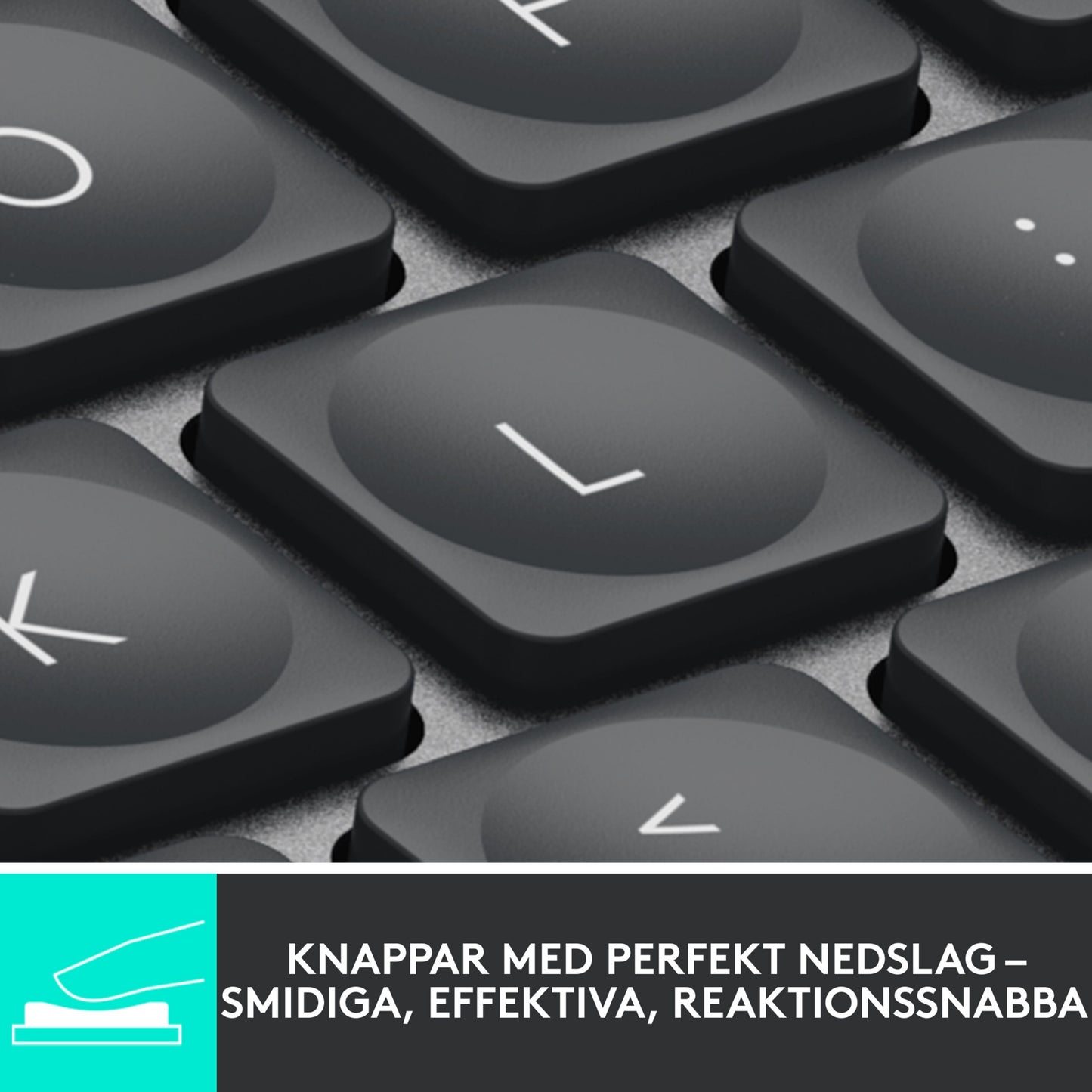 Sorte knapper med svensk tekst, Logitech MX Keys Mini trådløst tastatur grå.