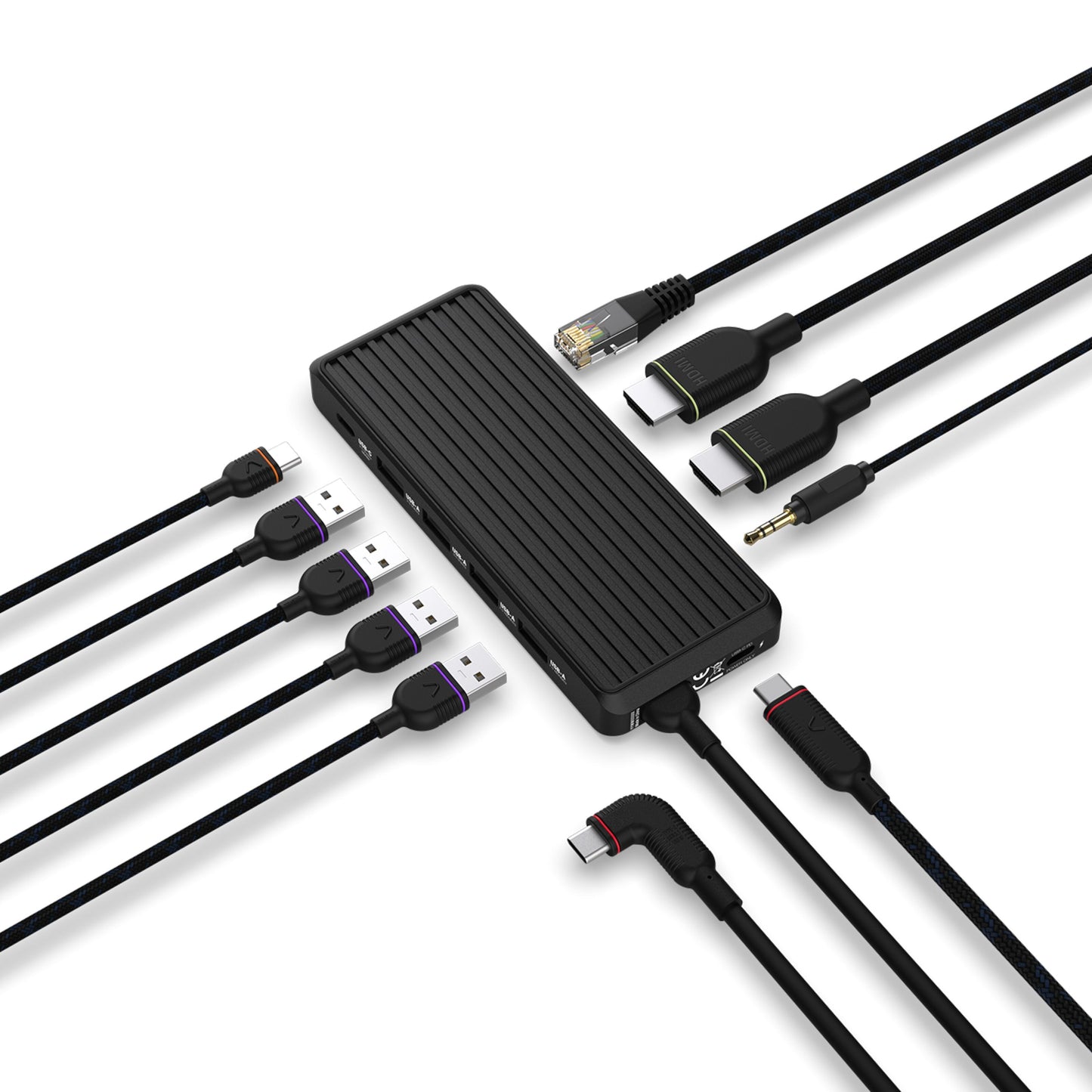 Unisynk USB-C-Hub 10 porte til dobbelt skærm Windows med HDMI, Ethernet, lydstik og opladning.