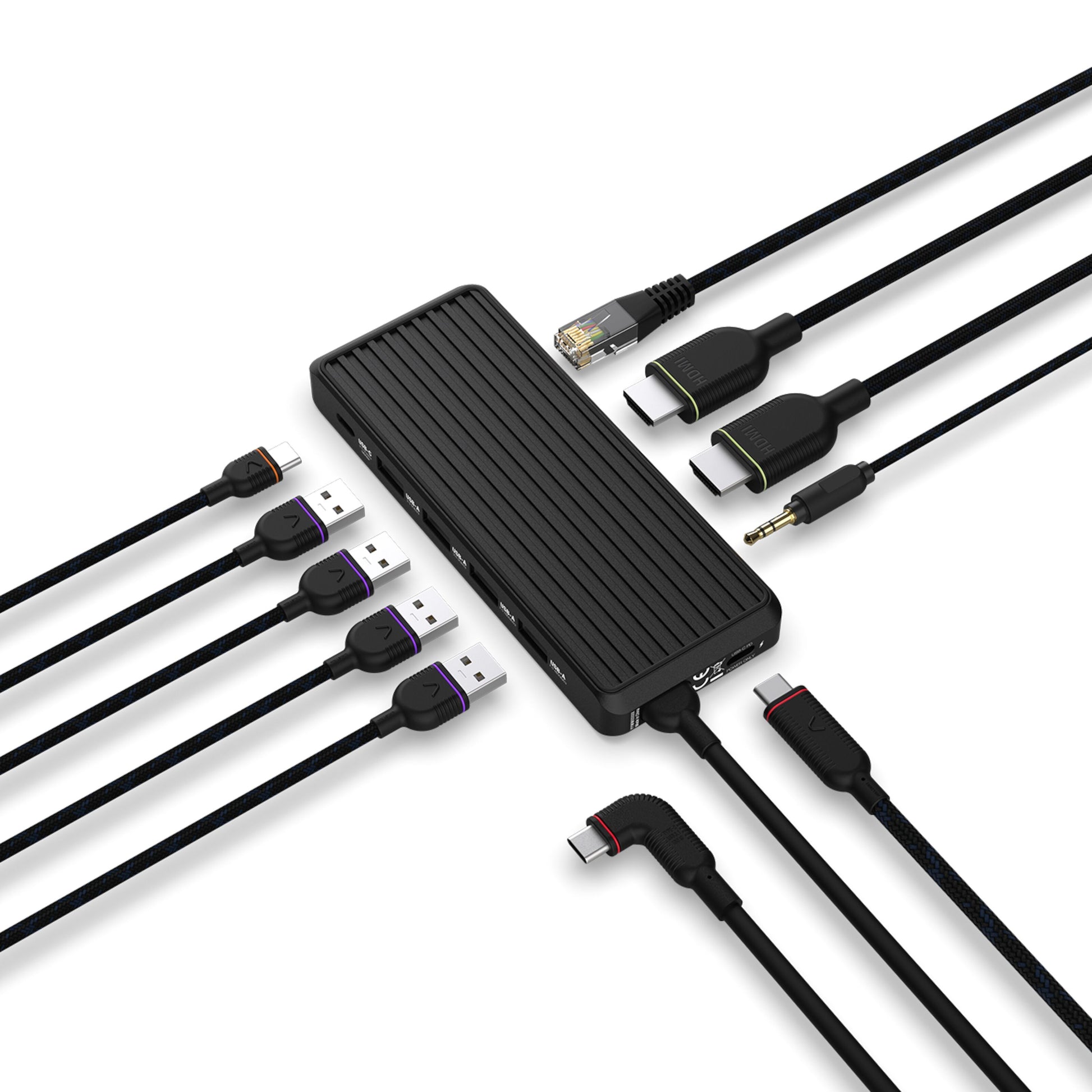 Unisynk USB-C-Hub 10 porte til dobbelt skærm Windows med HDMI, Ethernet, lydstik og opladning.