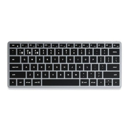 Satechi Slim X1 trådløst tastatur sort med hvide taster, macOS-funktioner og kommando-/option-/kontrol-taster set oppefra.