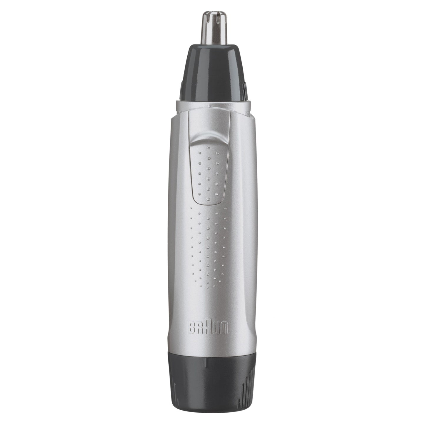 Braun Hygiejnetrimmer EN5010 i sølv og sort, oprejst.