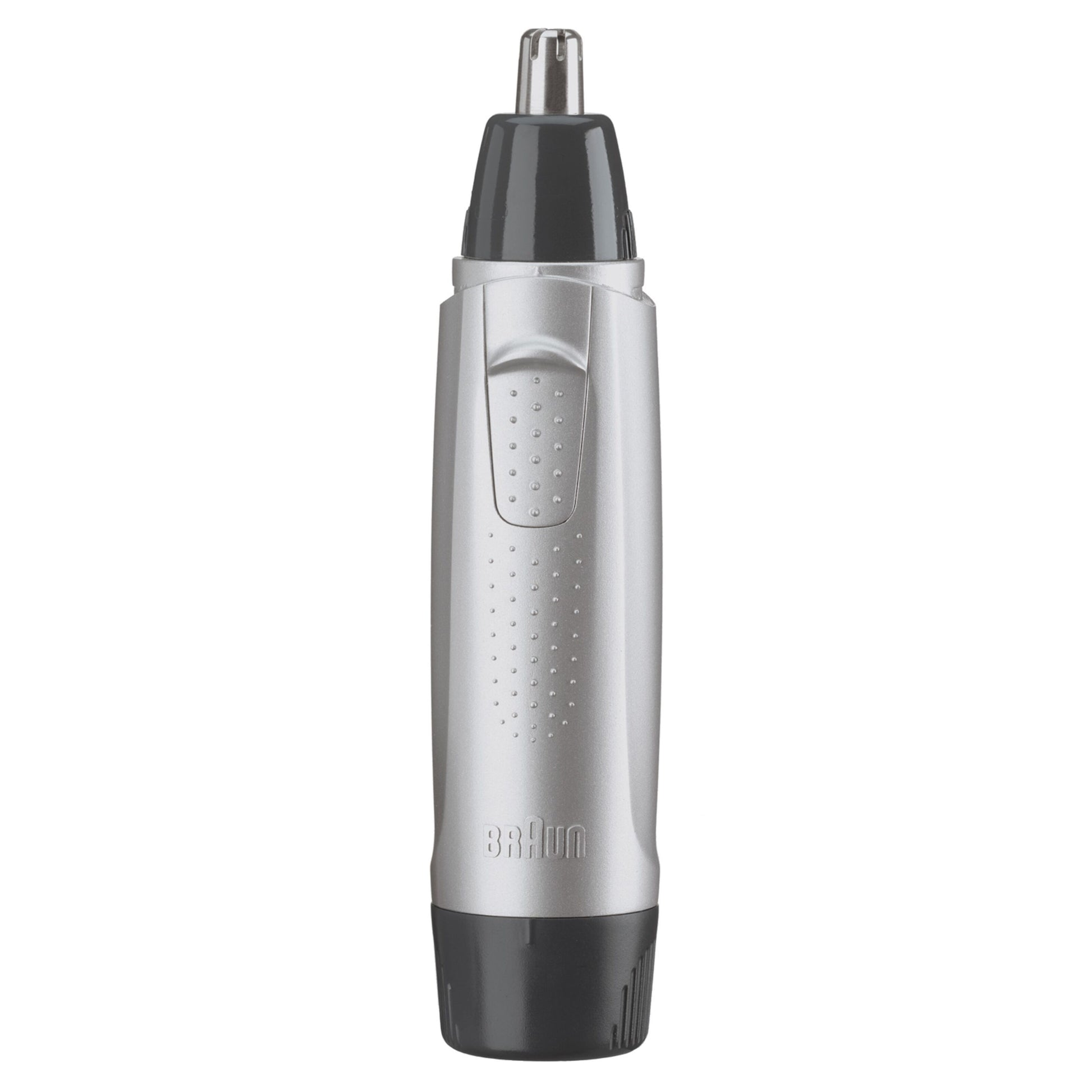 Braun Hygiejnetrimmer EN5010 i sølv og sort, oprejst.