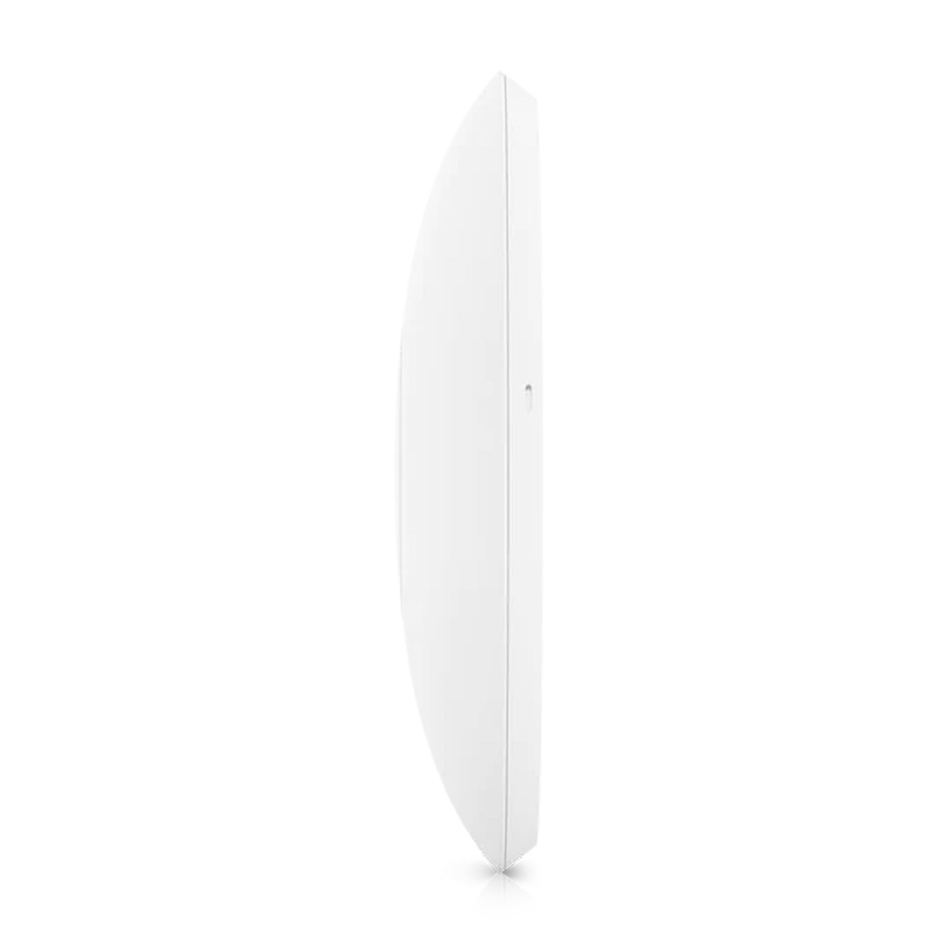 Ubiquiti Unifi 6 Pro adgangspunkt AX5300 hvid, oval form, slank profil set fra siden.