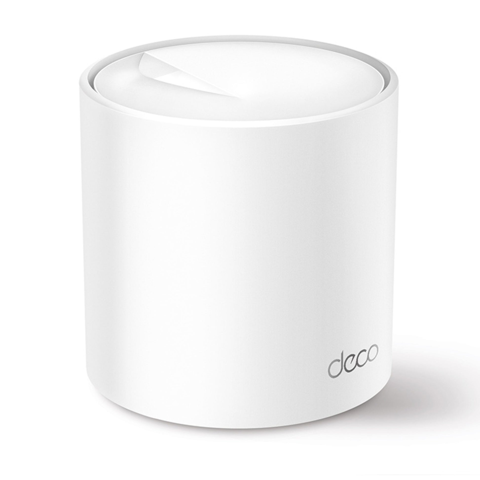 TP-Link Deco X60 V3.20 AX5400 WiFi 6 mesh-system 1-pakke, hvid cylinder med skrå top og "deco"-logo nederst.