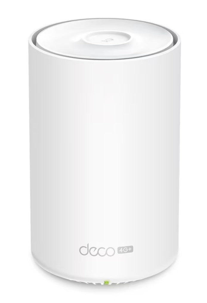 TP-Link Deco X50-4G 4G+ AX3000 router, cylindrisk design med Deco logo nederst, mesh-netværk, WiFi 6.