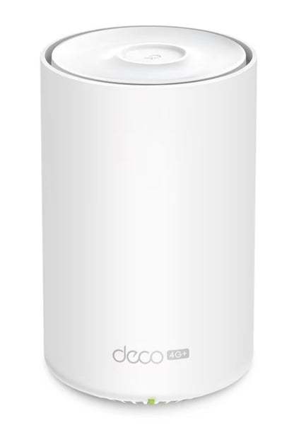 TP-Link Deco X50-4G 4G+ AX3000 router, cylindrisk design med Deco logo nederst, mesh-netværk, WiFi 6.