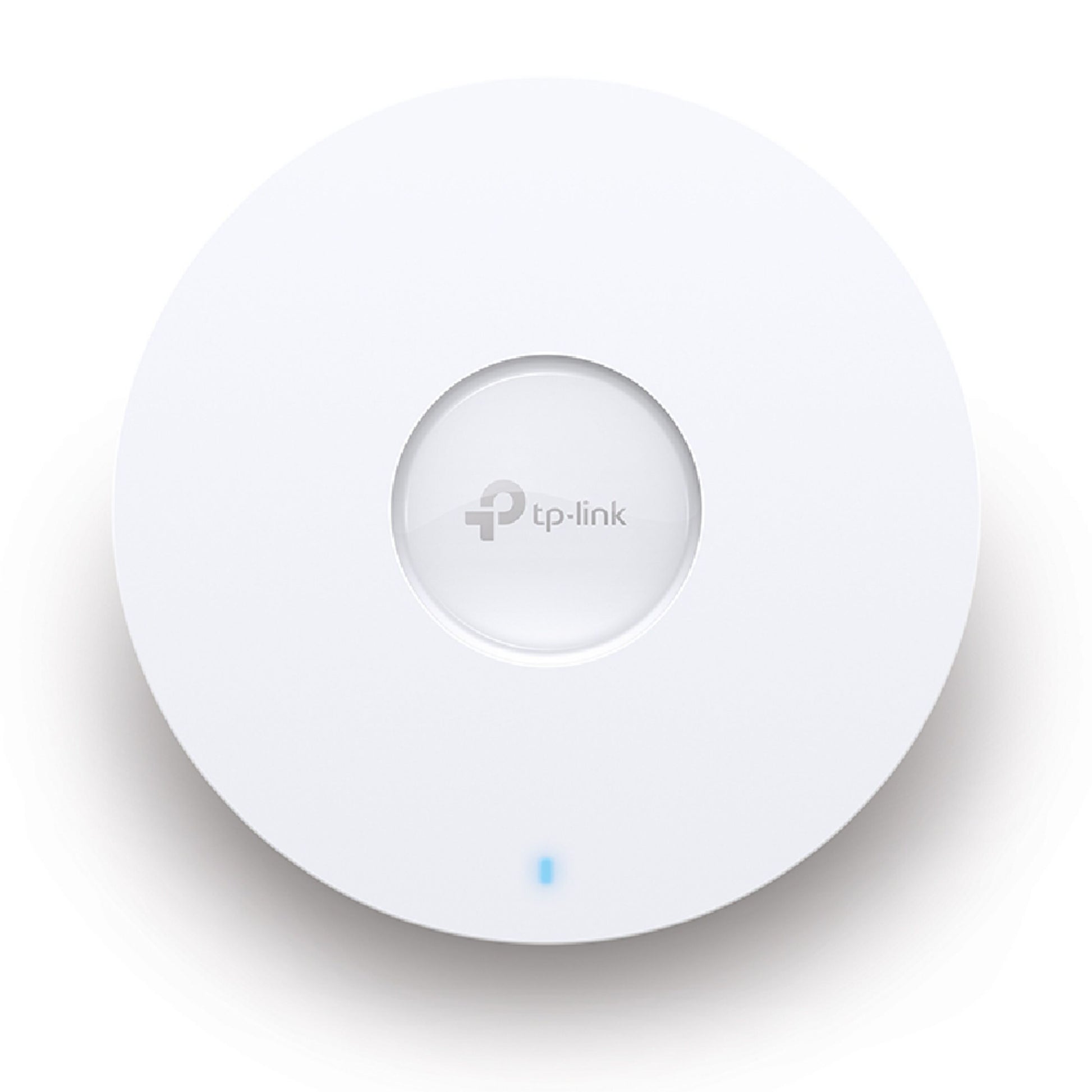 TP-Link Omada EAP670 Wifi 6 Access Point AX5400 hvid rund enhed med TP-Link logo midt og lille blå LED indikator nederst.
