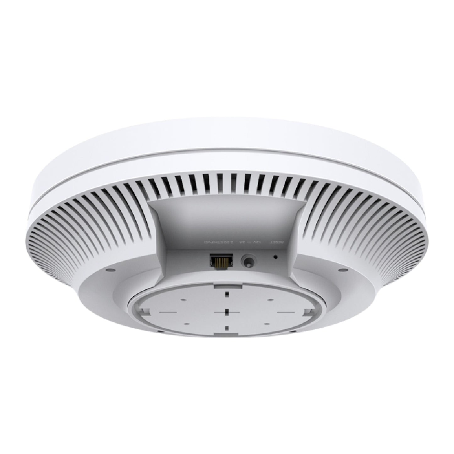 TP-Link Omada EAP670 Wifi 6 Access Point AX5400 hvid, rund set nedefra med luftventiler, monteringsbase og netværksporte.