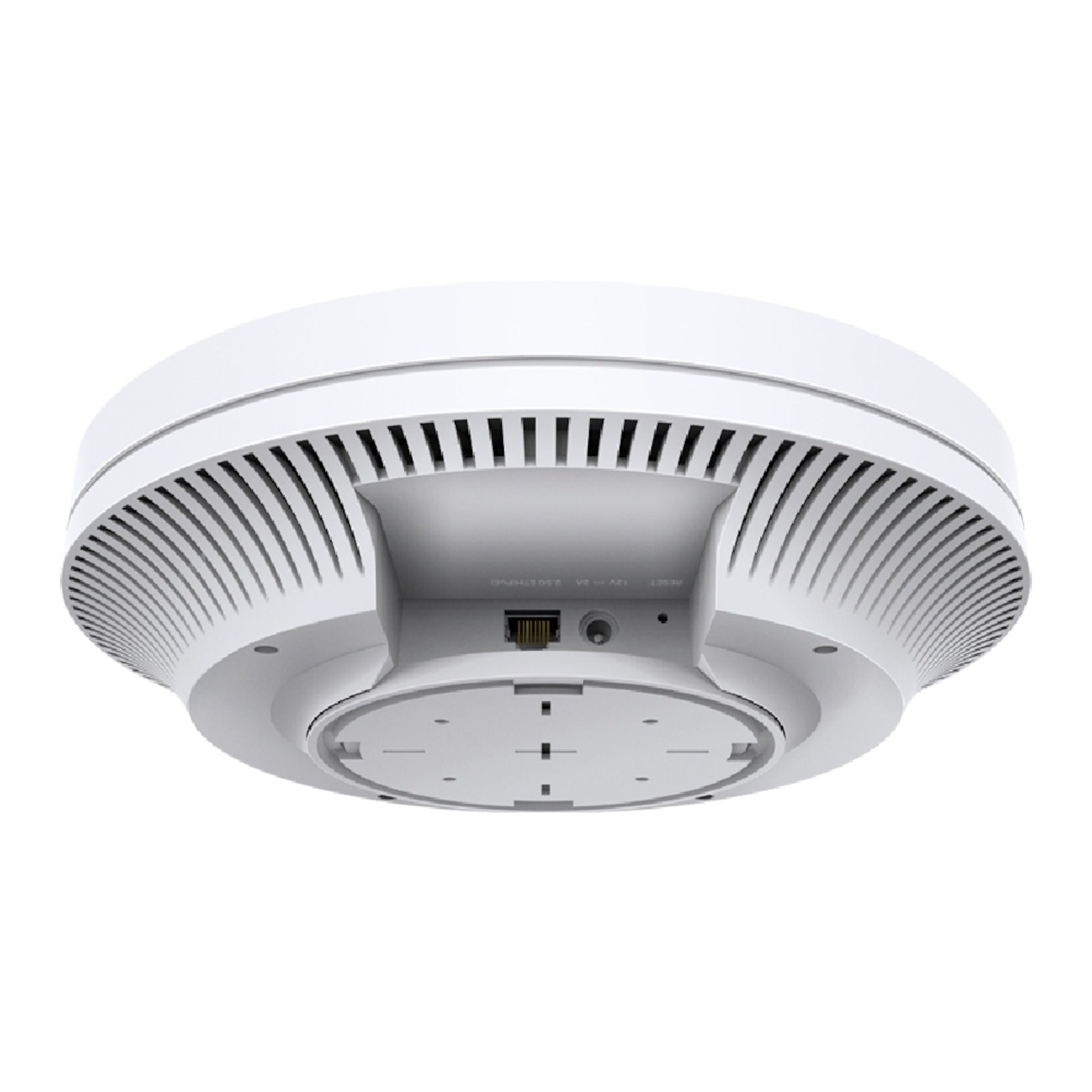 TP-Link Omada EAP670 Wifi 6 Access Point AX5400 hvid, rund set nedefra med luftventiler, monteringsbase og netværksporte.