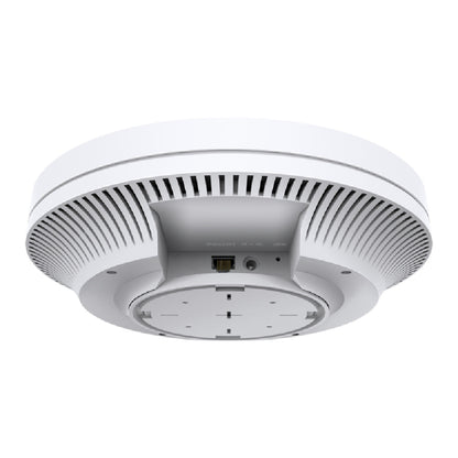TP-Link Omada EAP670 Wifi 6 Access Point AX5400 hvid, rund set nedefra med luftventiler, monteringsbase og netværksporte.