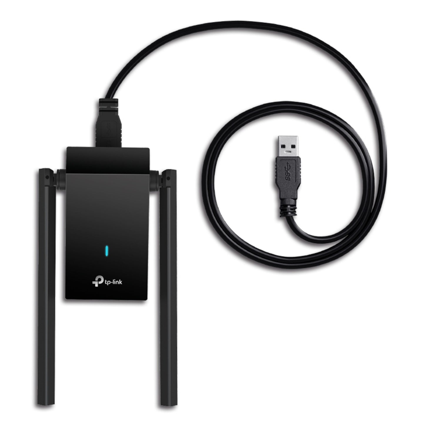 TP-Link Archer TX20U Plus AX1800 sort WiFi 6 USB netværkskort med to antenner, fastmonteret USB-kabel og WPA3.