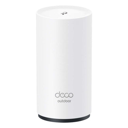 TP-Link Deco X50-Outdoor PoE AX3000 Mesh hvid cylinder, Wi-Fi 6 mesh access point med lille TP-Link logo øverst.