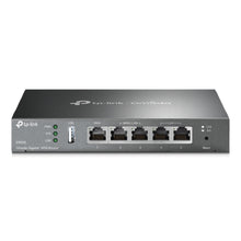 TP-Link Omada ER605 (TL-R605) V2 Gigabit VPN-router, front med 5 Ethernet-porte, USB-port, LED-indikatorer og reset-knap.