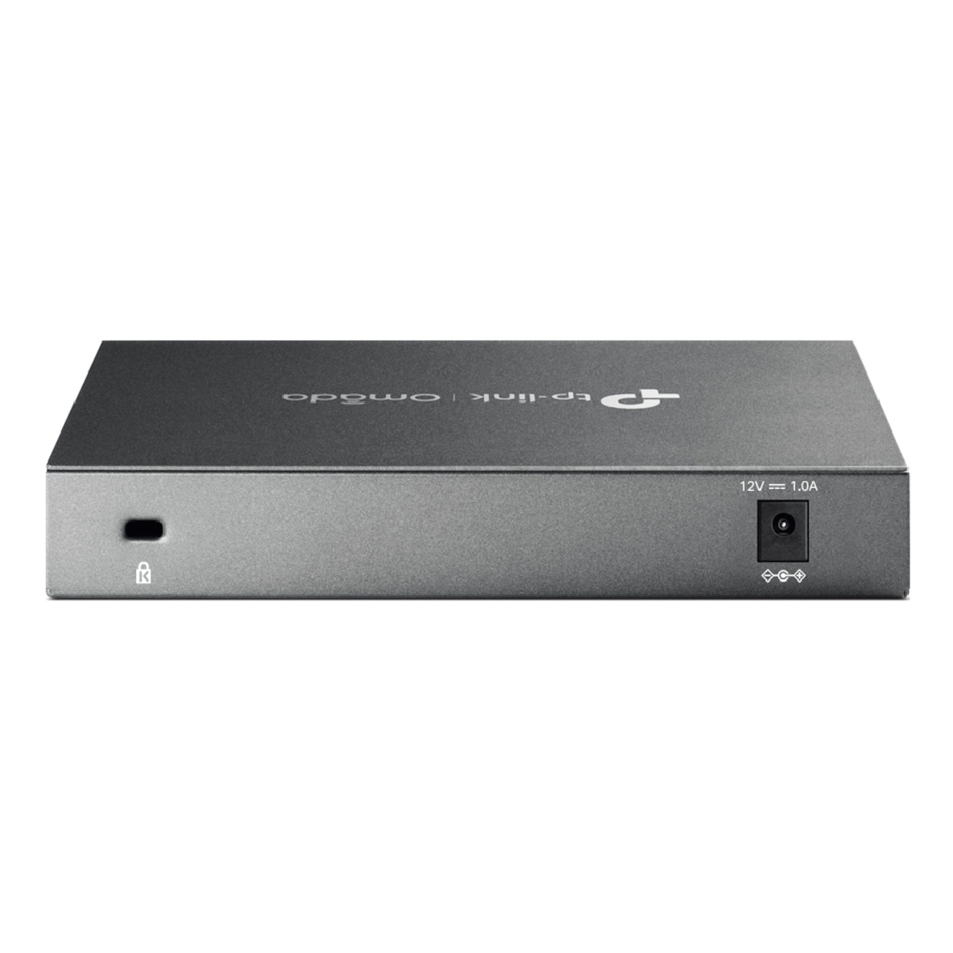 TP-Link Omada Gigabit VPN Router ER605 V2, metallic finish, tre indikatorlamper, powerport, frontpanel-symbol.