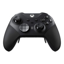 Xbox Elite Series 2 trådløs controller sort, teksturerede greb, til joysticks, D-pad, fire knapper, bumpers og triggers forfra.
