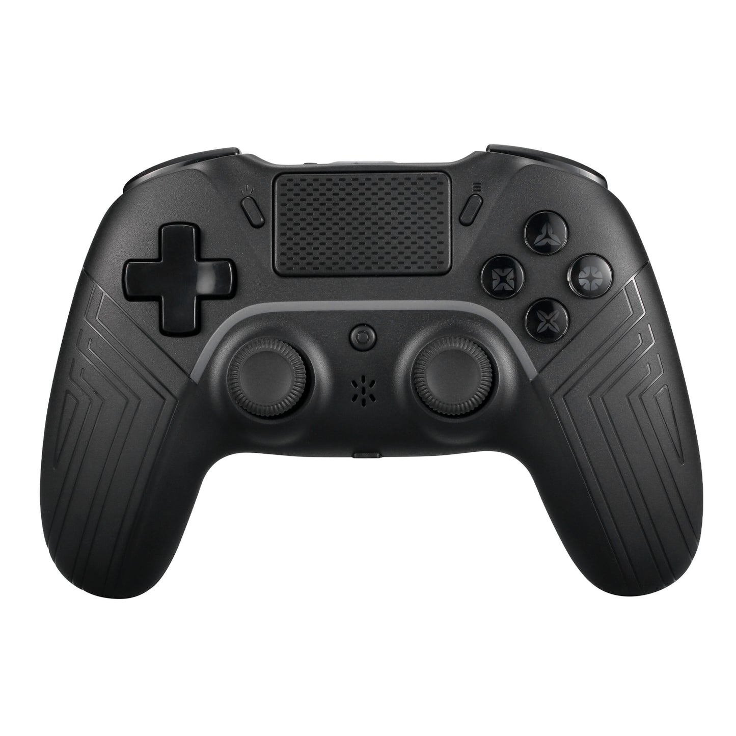 Deltaco Trådløs håndkontrol PS4/PC Sort, tekstureret greb, to analoge pinde, D-pad, fire knapper og touchpad set oppefra.