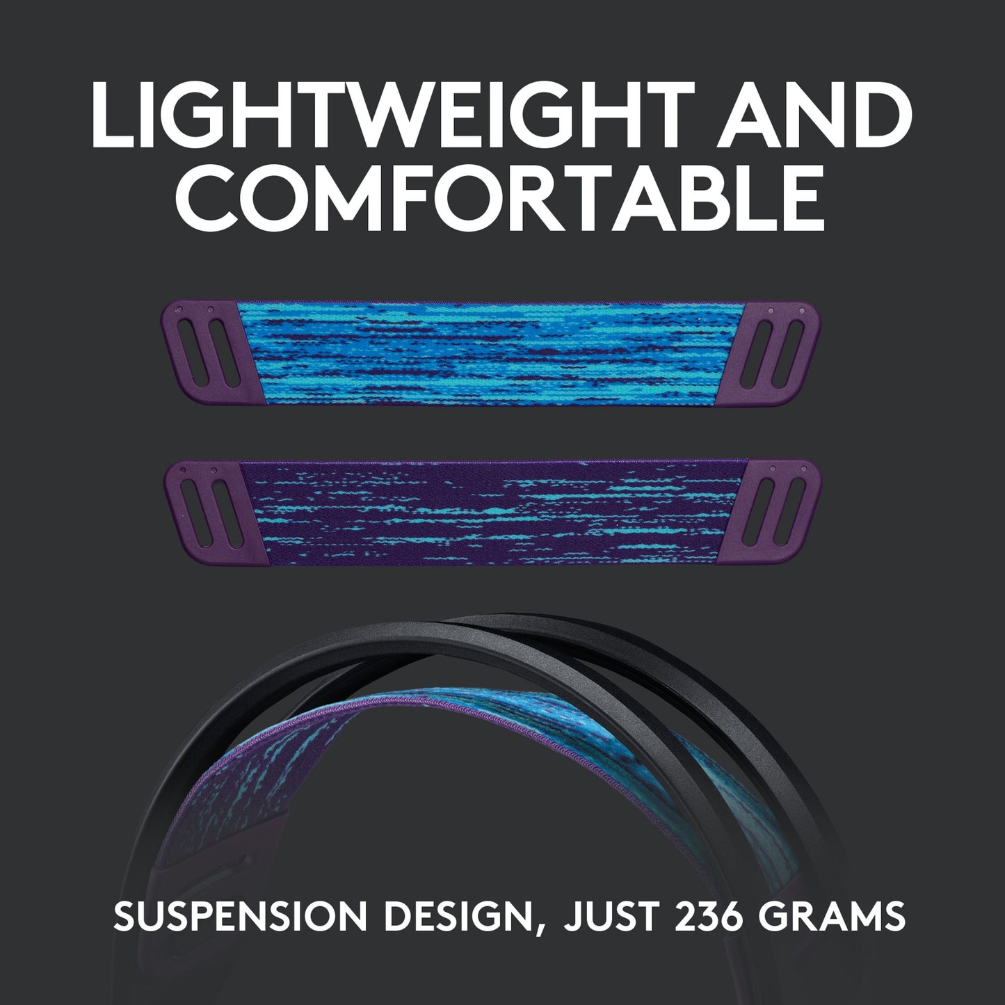 Logitech G 535 Lightspeed trådløst gamingheadset blå/sort, ophængningsdesign, let og komfortabelt, 236 g.