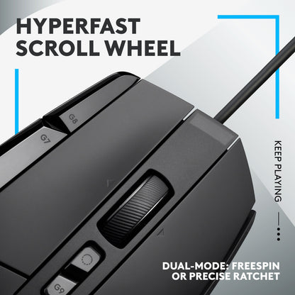Logitech G502 X gamingmus sort, Hyperfast Scroll Wheel med dual-mode, avanceret HERO 25K sensor.