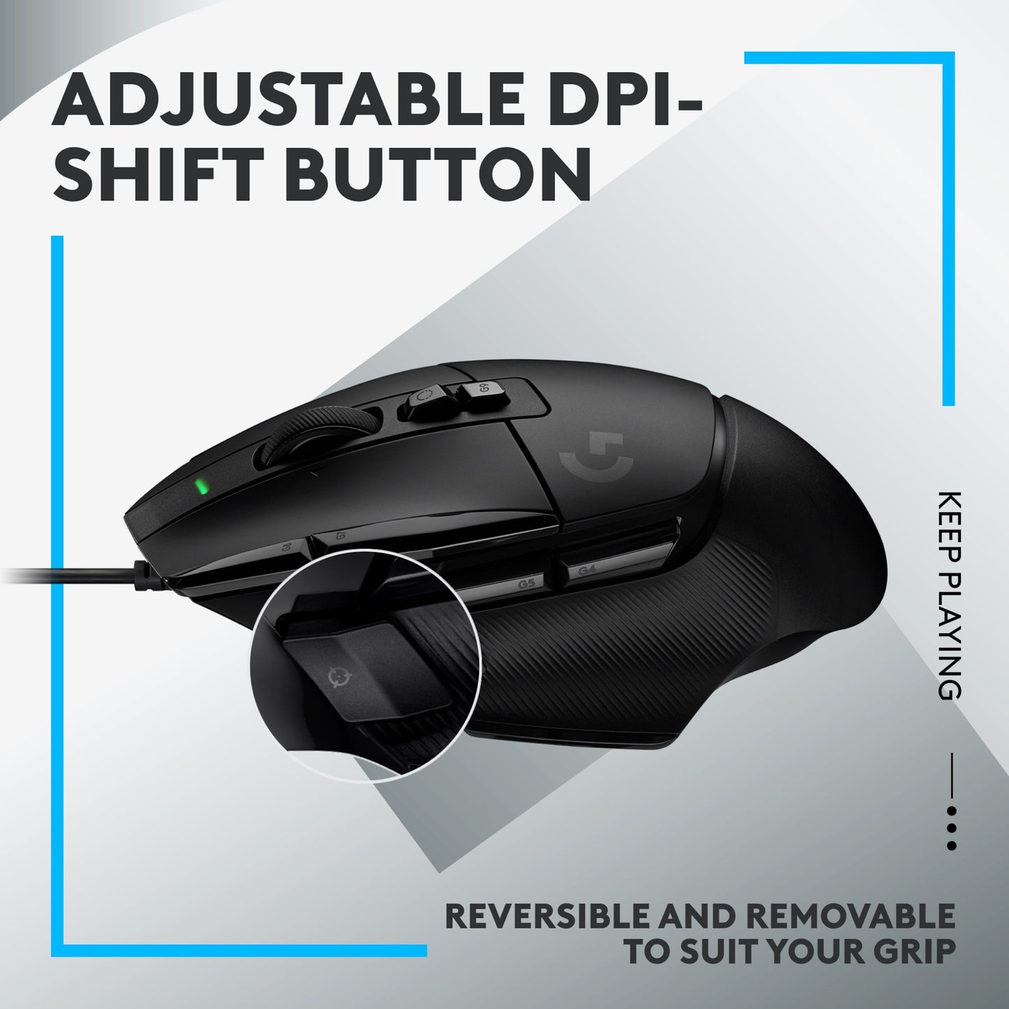 Logitech G502 X gamingmus sort med flere knapper, justerbar og aftagelig DPI-knap, HERO 25K sensor.