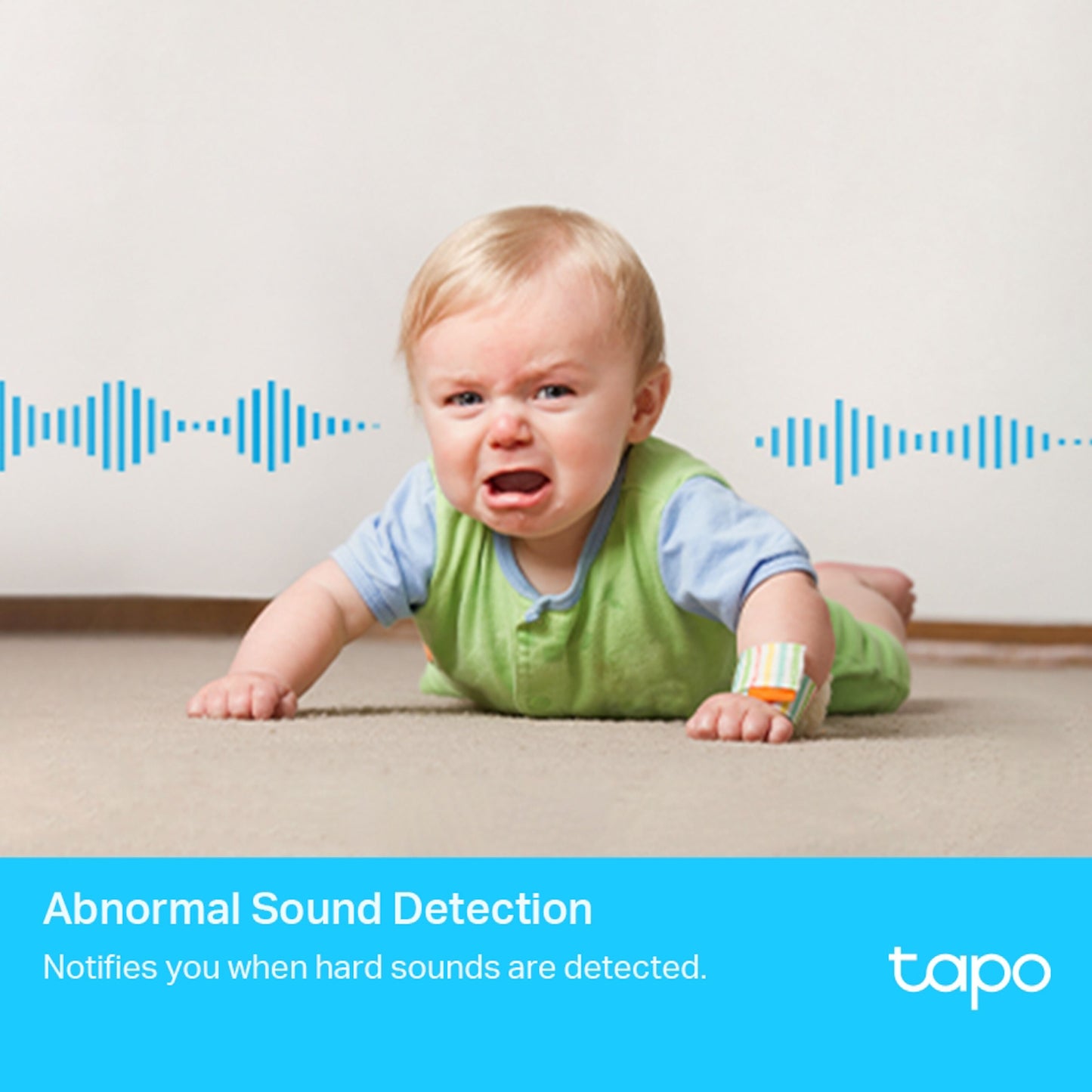 TP-Link Tapo C225 AI trådløs overvågningskamera med Abnormal Sound Detection tekst og logo.