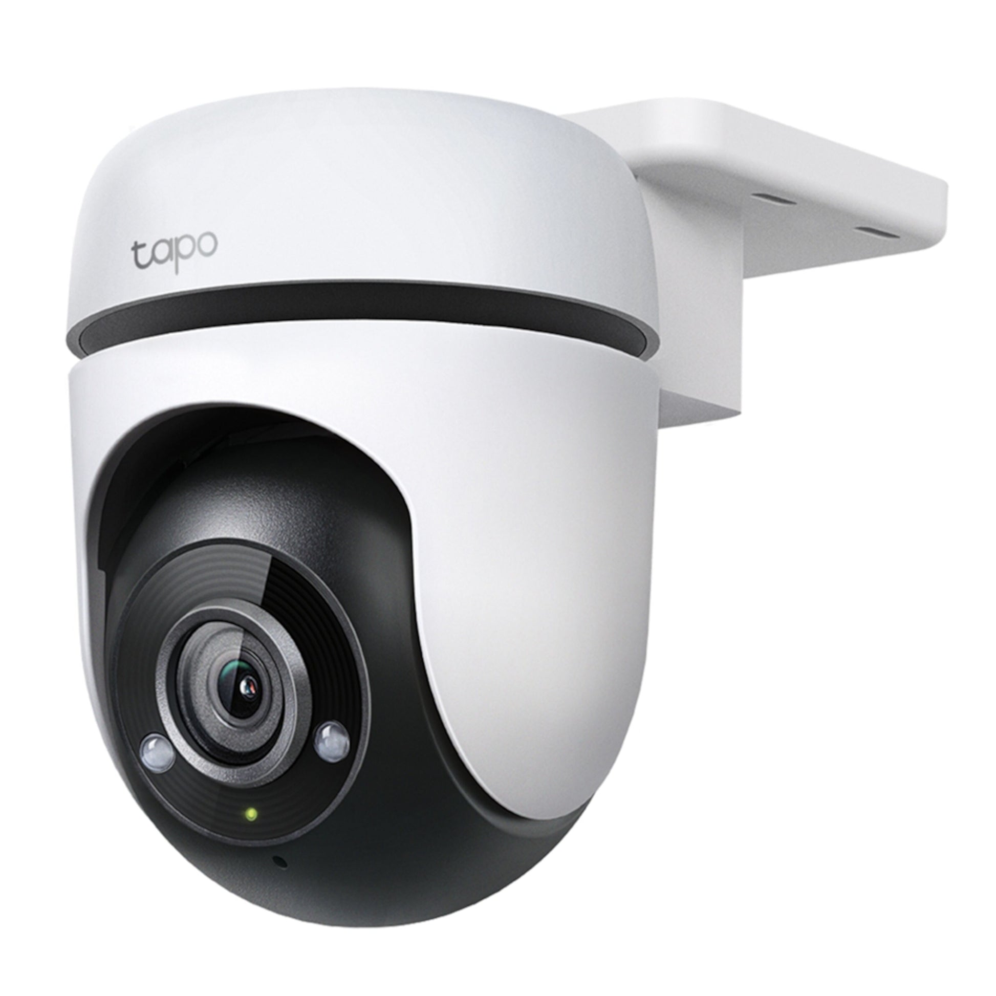 TP-Link Tapo C500 trådløst overvågningskamera sort/hvid, monteret på vægbeslag, 1080p video, til indendørs og udendørs brug.