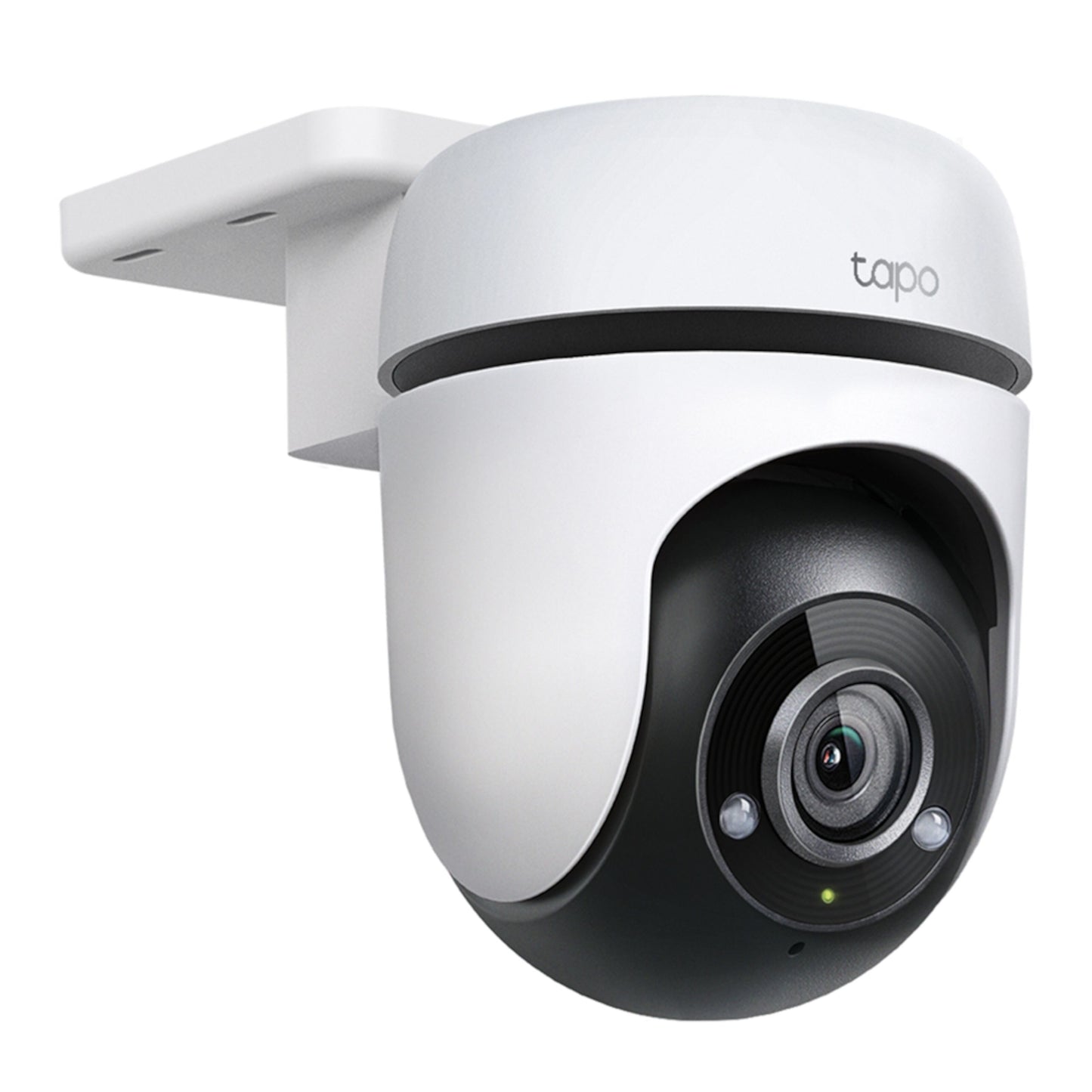 TP-Link Tapo C500 trådløst overvågningskamera, domeformet, sort/hvid, vægmonteret, 1080p, TP-Link logo synligt.