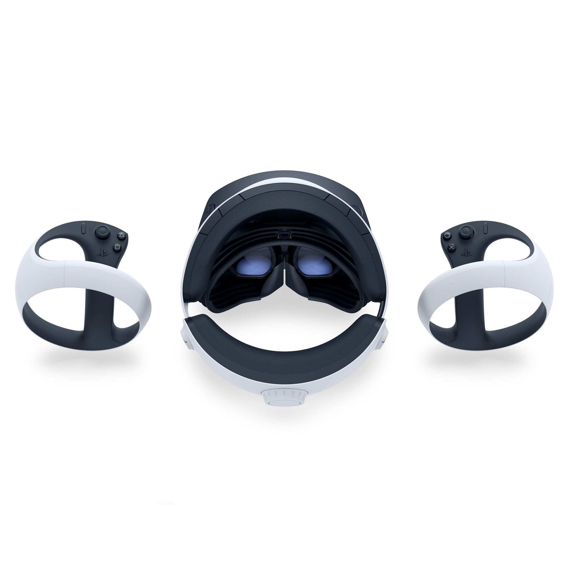 Sony PlayStation VR2 headset sort/hvid topvinkel med to matchende motion controllere.
