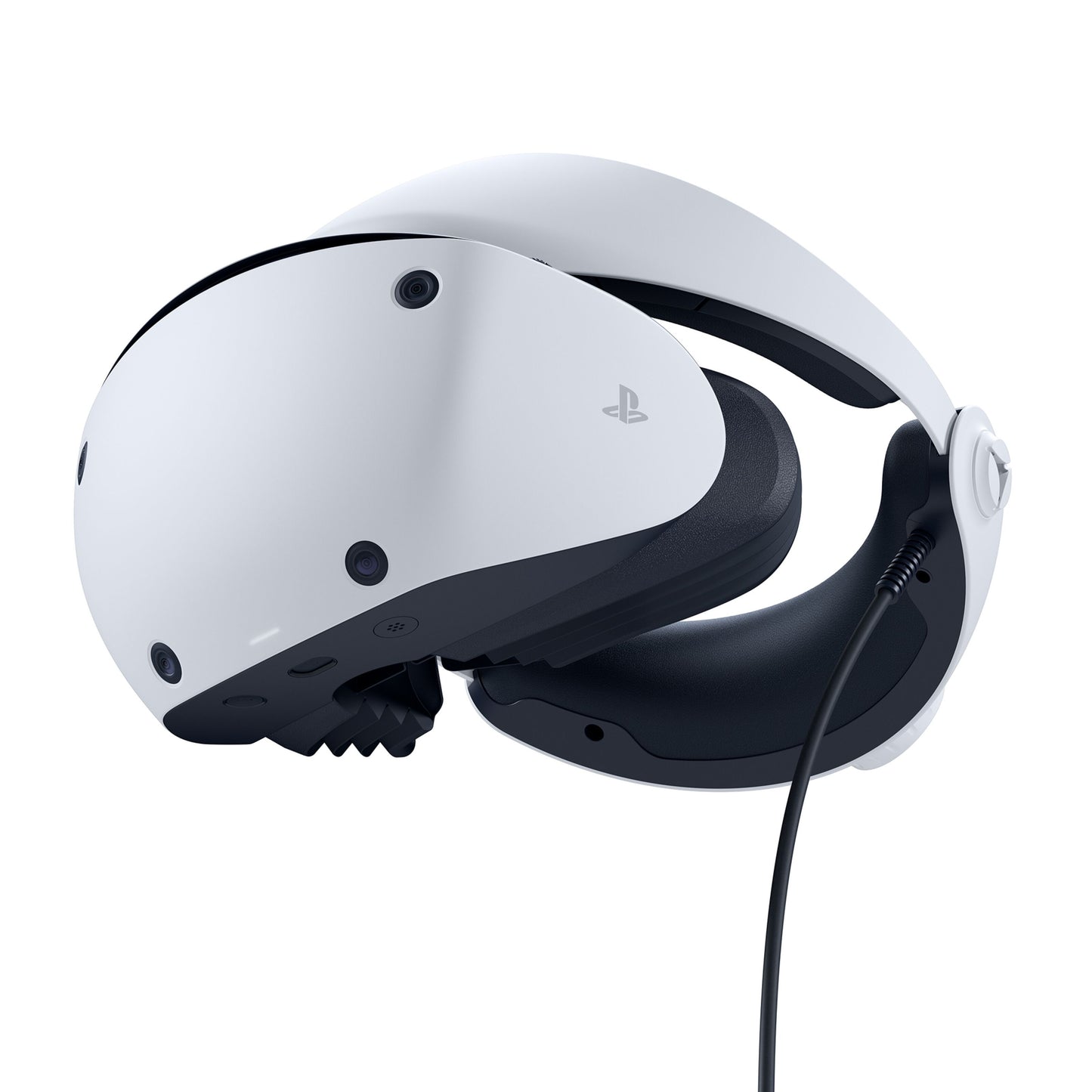 Sony PlayStation VR2 headset, sort og hvid, justerbar rem og kabel, til PlayStation 5.