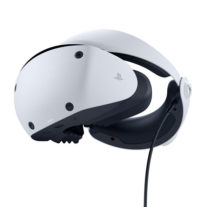 Sony PlayStation VR2 headset, sort og hvid, justerbar rem og kabel, til PlayStation 5.
