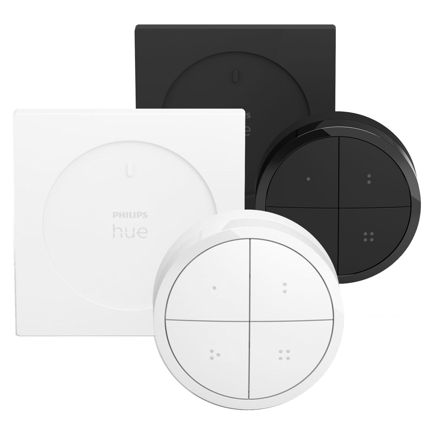 Philips Hue Tryk og Drejeknap Fjernbetjening hvid, fire-knaps smart home lysstyring.