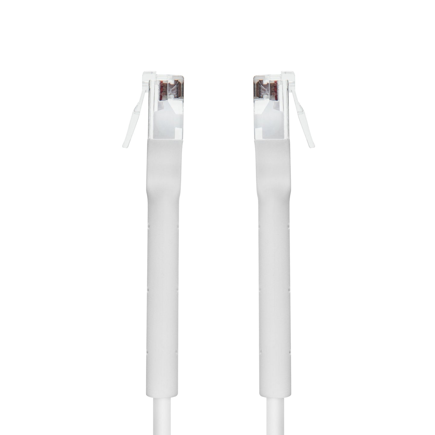 Fleksibel UTP-netværkskabel Cat.6 0,5 m hvid med klar RJ45-stik, til kabler ved siden af hinanden.