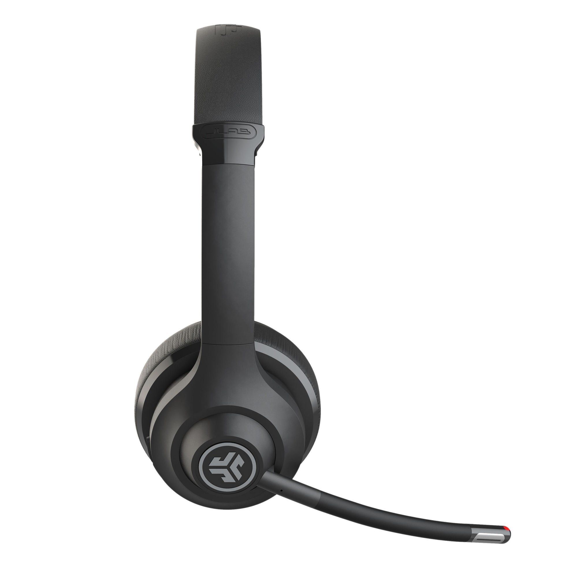 Jlab GO Arbejde Trådløst headset sort med runde ørekopper, centralt logo, justerbar mikrofon, 45 timers batteritid.