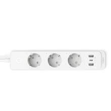 Tapo P300 hvid smart stikdåse med 3 runde stik, 2 USB-porte inkl. USB-C i højre side, Tapo-logo ved portene.