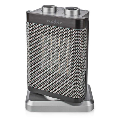 Nedis keramisk varmeblæser 1500 W, rektangulær, sort og sølv front, to topknapper, firkantet fod, overophedningsbeskyttelse.