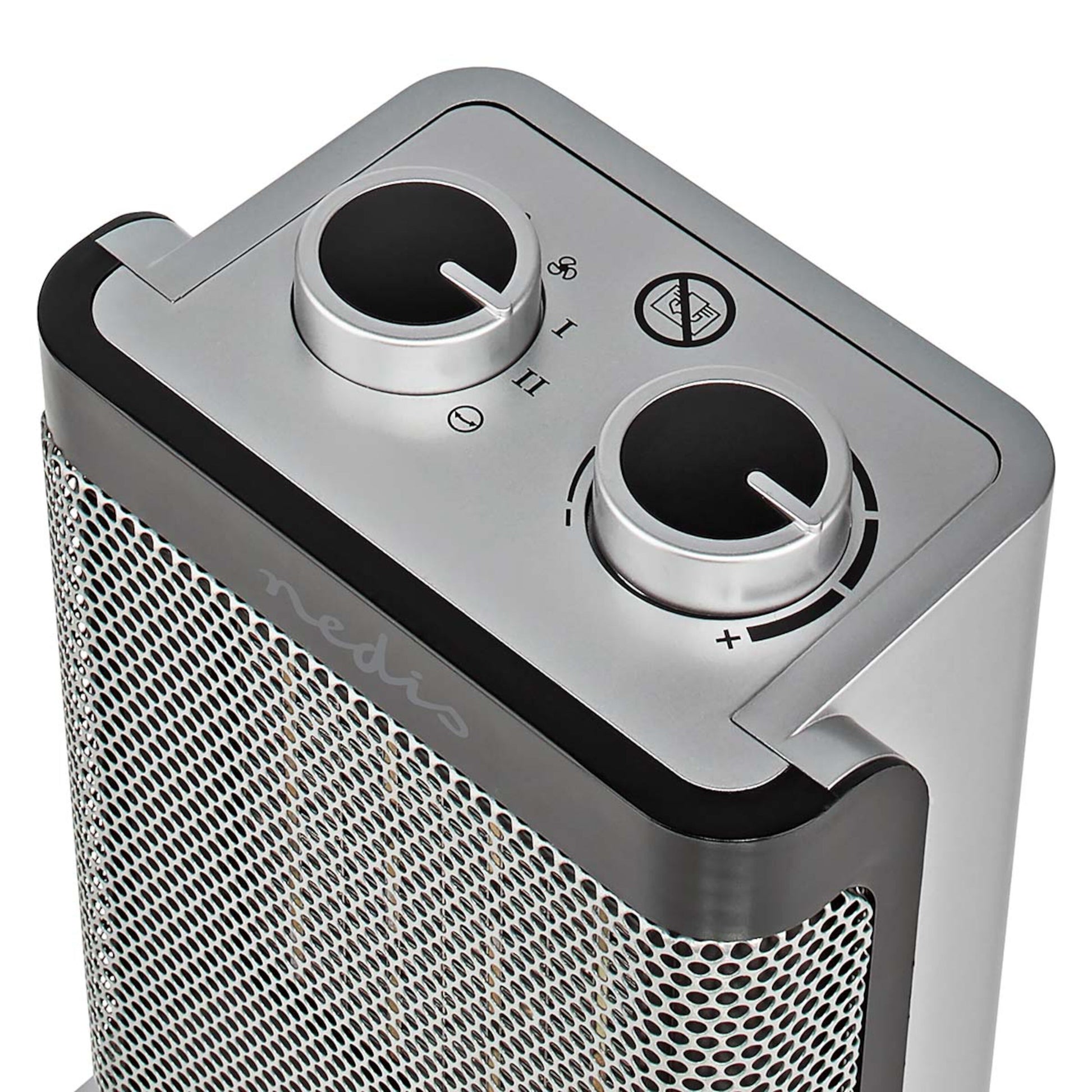Nedis Keramisk Varmeblæser 1500 W top med to drejeknapper til effekt og temperatur, termostat, overophedningssikring, gitterfront.