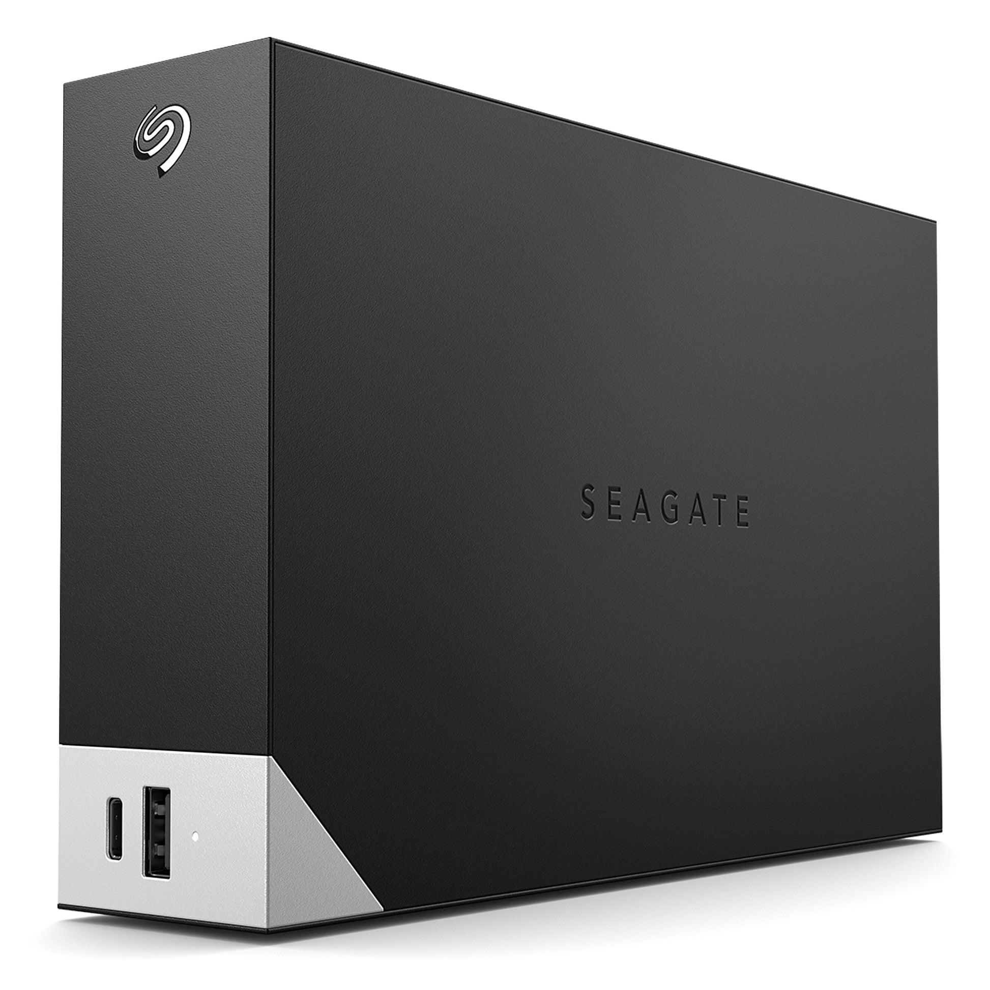 Seagate One Touch Desktop ekstern harddisk 8TB, sort med sølvhjørne, USB-C og USB-A port.