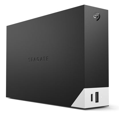 Seagate One Touch Desktop ekstern harddisk 8TB, sort/hvid, USB-port, LED-indikator, Seagate-logo på øverste hjørne.