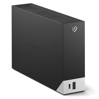 Seagate One Touch Desktop ekstern harddisk 8TB sort med sølv bund, Seagate logo i hjørnet og USB-porte foran.